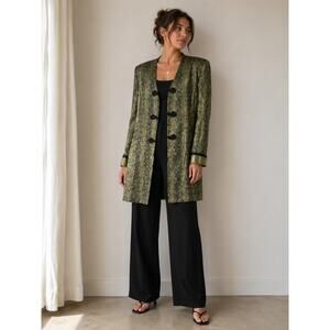 NEW Vintage R&M Richards by Karen Kwong Green Snakeskin Satin Long Blazer Jacket